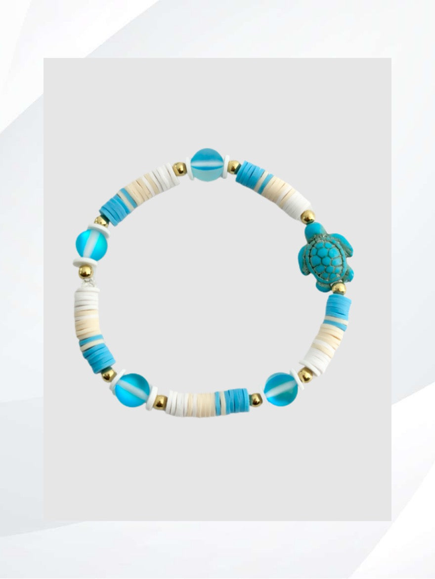 BLUE BEACH TURTLE Stretch Bracelet is perfect for beach days or everyday wear. Handmade jewelry that is easy on and off, stylish, fun and unique.